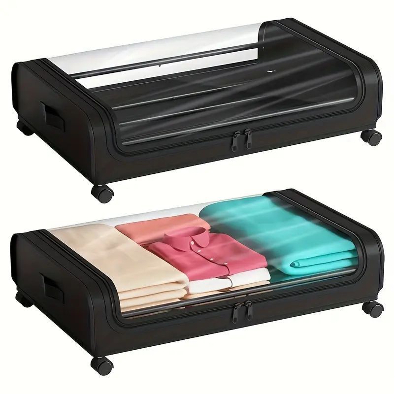 2-Pack Metal Under Bed Storage Organizer with Wheels and Lids – Rolling Underbed Bins for Clothes, Bedding, Shoes, Blankets, Books & Toys