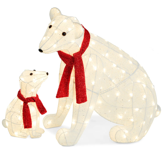 2-Piece Lighted Polar Bear Family – Outdoor Christmas Decoration with LED Lights