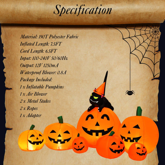7.5-Foot Inflatable Halloween Pumpkin Combo with Witch and Black Cat – Yard & Porch Decor