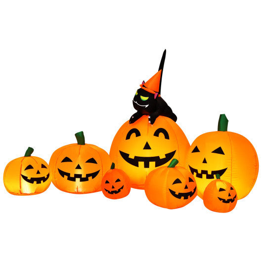 7.5-Foot Inflatable Halloween Pumpkin Combo with Witch and Black Cat – Yard & Porch Decor