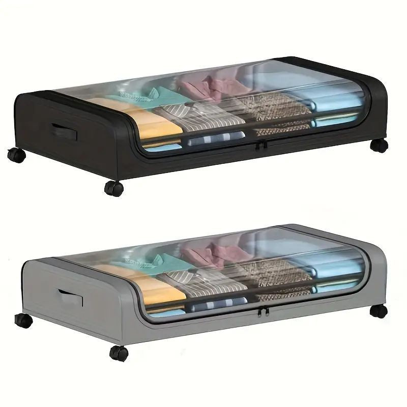 2-Pack Metal Under Bed Storage Organizer with Wheels and Lids – Rolling Underbed Bins for Clothes, Bedding, Shoes, Blankets, Books & Toys