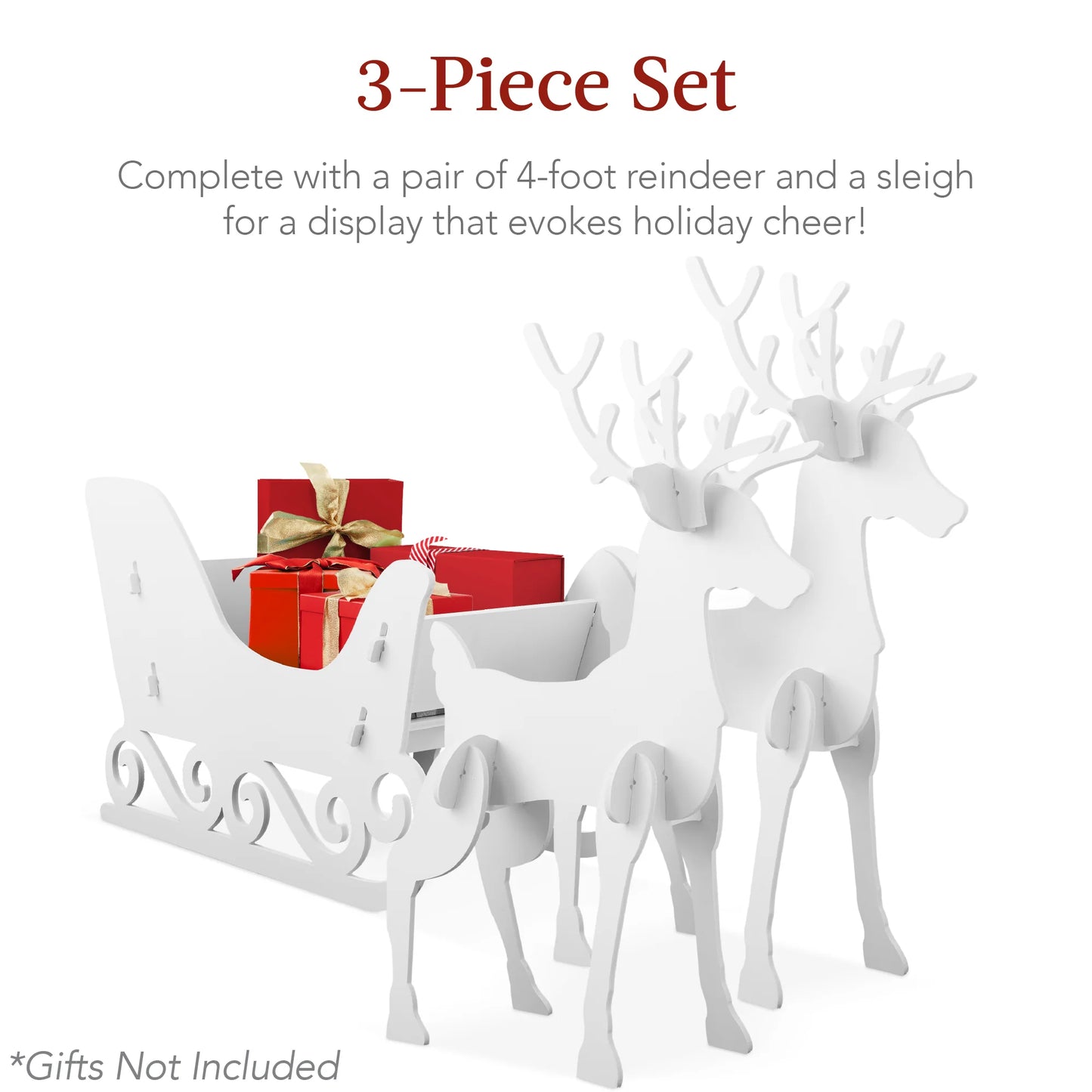 4 ft 3-Piece Deer & Sleigh Silhouette – Outdoor Holiday Yard Decoration with Stakes