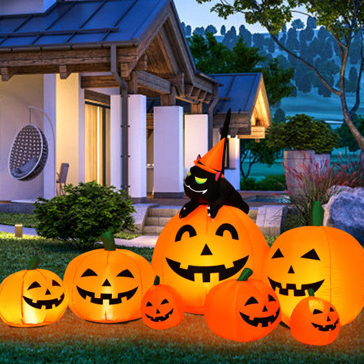 7.5-Foot Inflatable Halloween Pumpkin Combo with Witch and Black Cat – Yard & Porch Decor