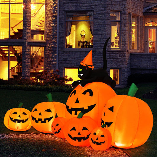 7.5-Foot Inflatable Halloween Pumpkin Combo with Witch and Black Cat – Yard & Porch Decor