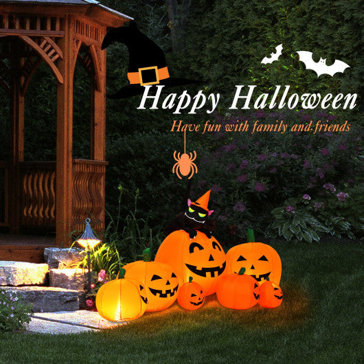 7.5-Foot Inflatable Halloween Pumpkin Combo with Witch and Black Cat – Yard & Porch Decor