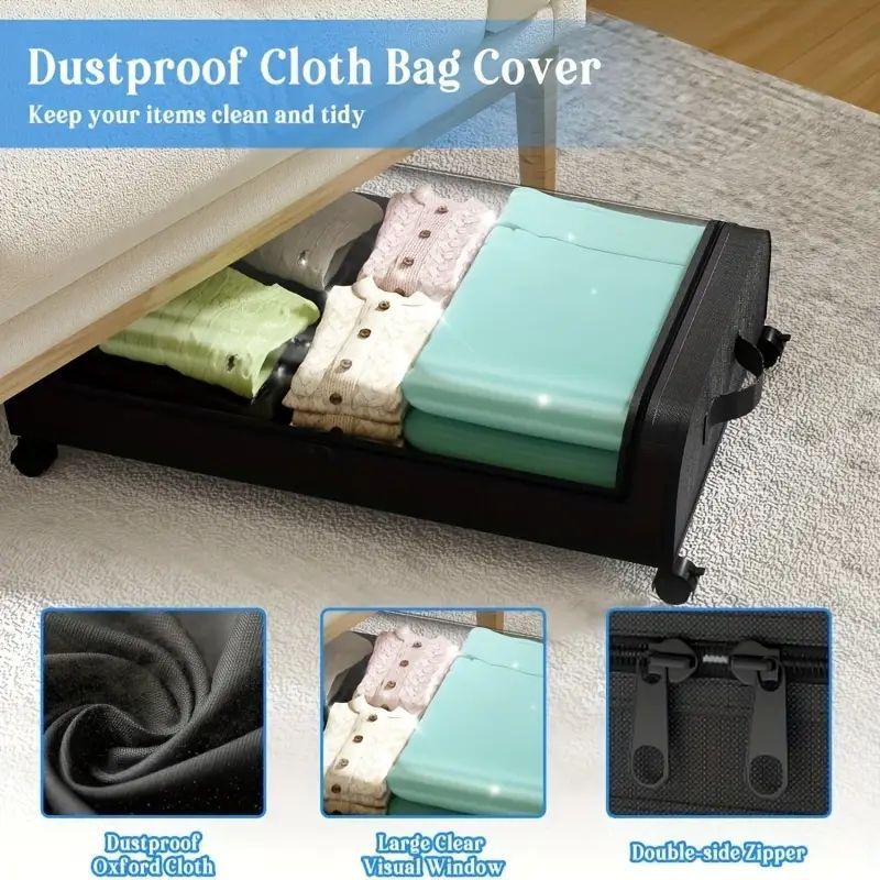 2-Pack Metal Under Bed Storage Organizer with Wheels and Lids – Rolling Underbed Bins for Clothes, Bedding, Shoes, Blankets, Books & Toys