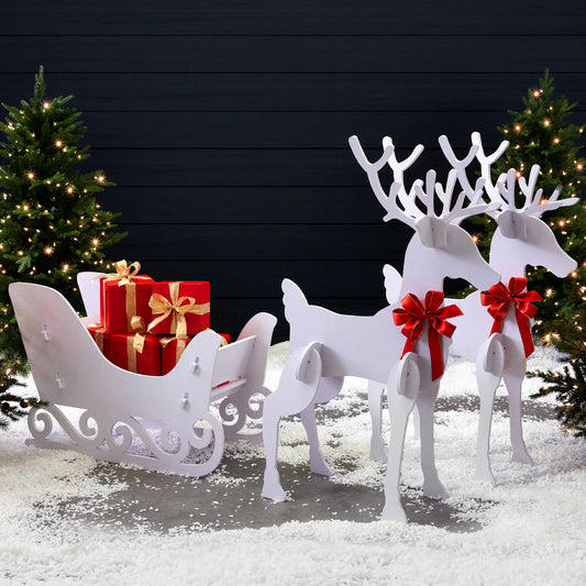 4 ft 3-Piece Deer & Sleigh Silhouette – Outdoor Holiday Yard Decoration with Stakes