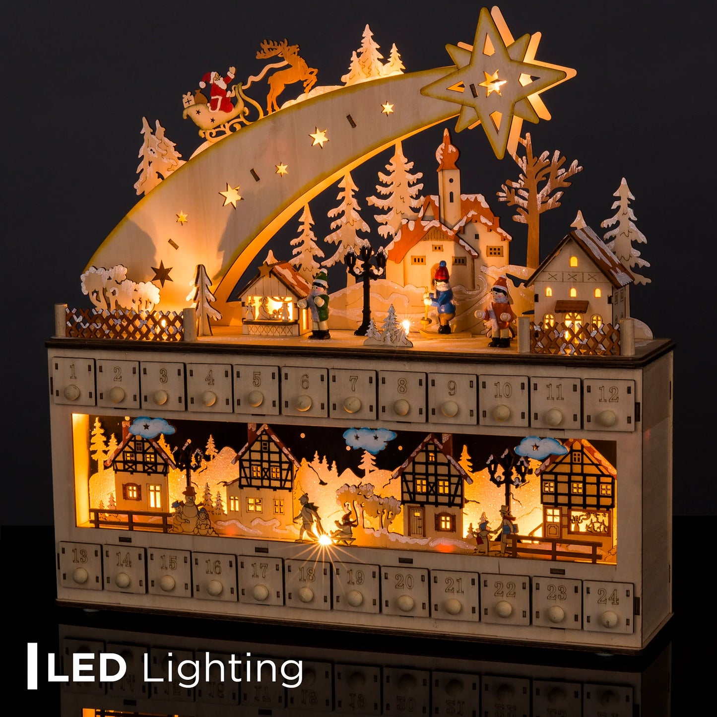 Wooden Christmas Shooting Star Advent Calendar – Holiday Decoration with LED Light Background