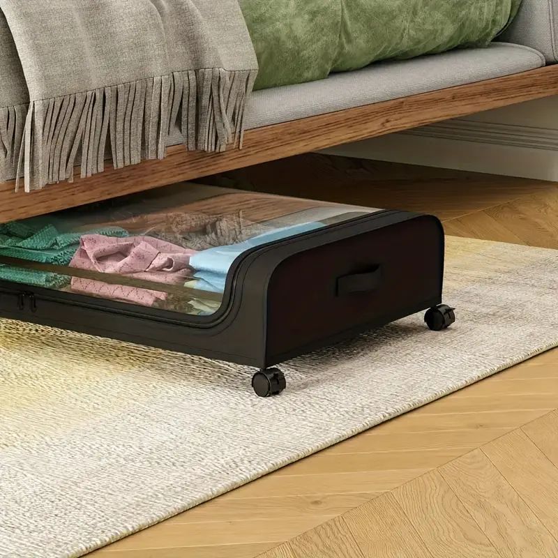 2-Pack Metal Under Bed Storage Organizer with Wheels and Lids – Rolling Underbed Bins for Clothes, Bedding, Shoes, Blankets, Books & Toys