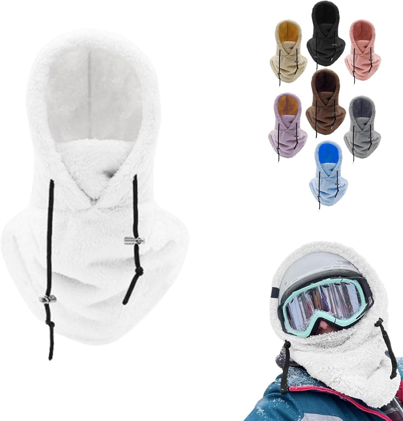 Sherpa Hood Ski Mask, Windproof Adjustable Winter Sherpa Hood, Warm Outdoor Sports Mask