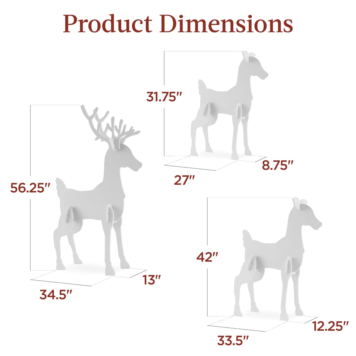 56 in 3-Piece Reindeer Family Silhouette – Outdoor Yard Christmas Decoration with Buck, Doe & Fawn