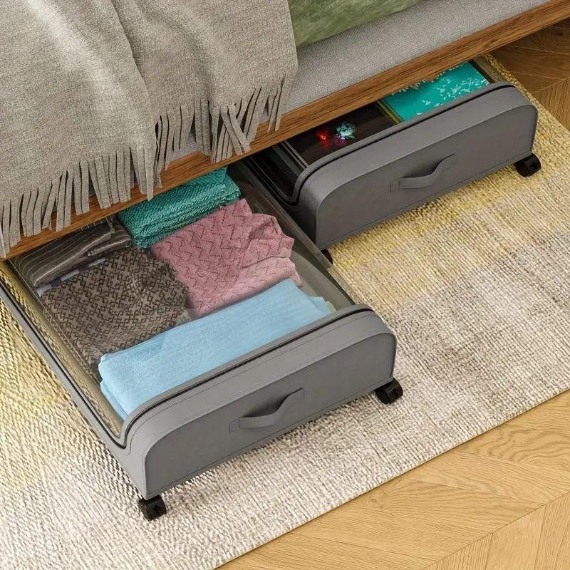 2-Pack Metal Under Bed Storage Organizer with Wheels and Lids – Rolling Underbed Bins for Clothes, Bedding, Shoes, Blankets, Books & Toys