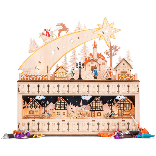 Wooden Christmas Shooting Star Advent Calendar – Holiday Decoration with LED Light Background