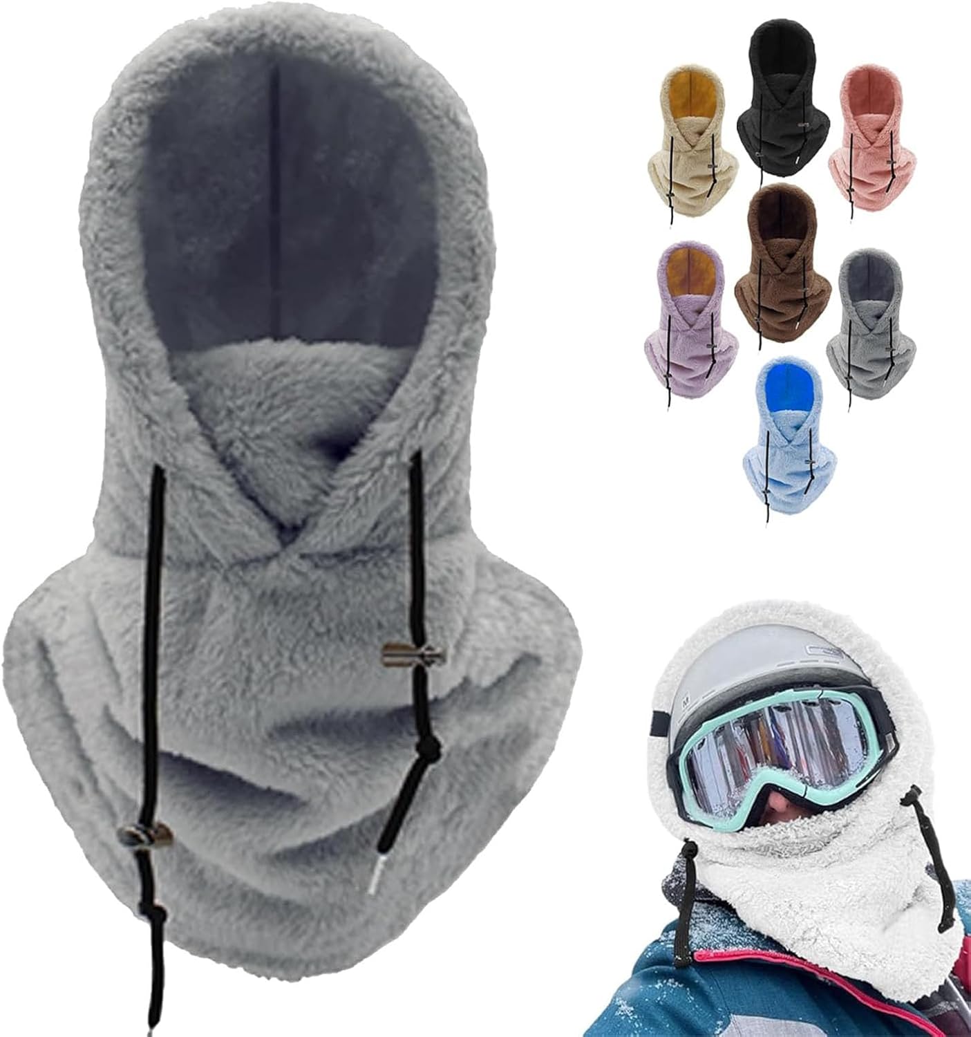 Sherpa Hood Ski Mask, Windproof Adjustable Winter Sherpa Hood, Warm Outdoor Sports Mask