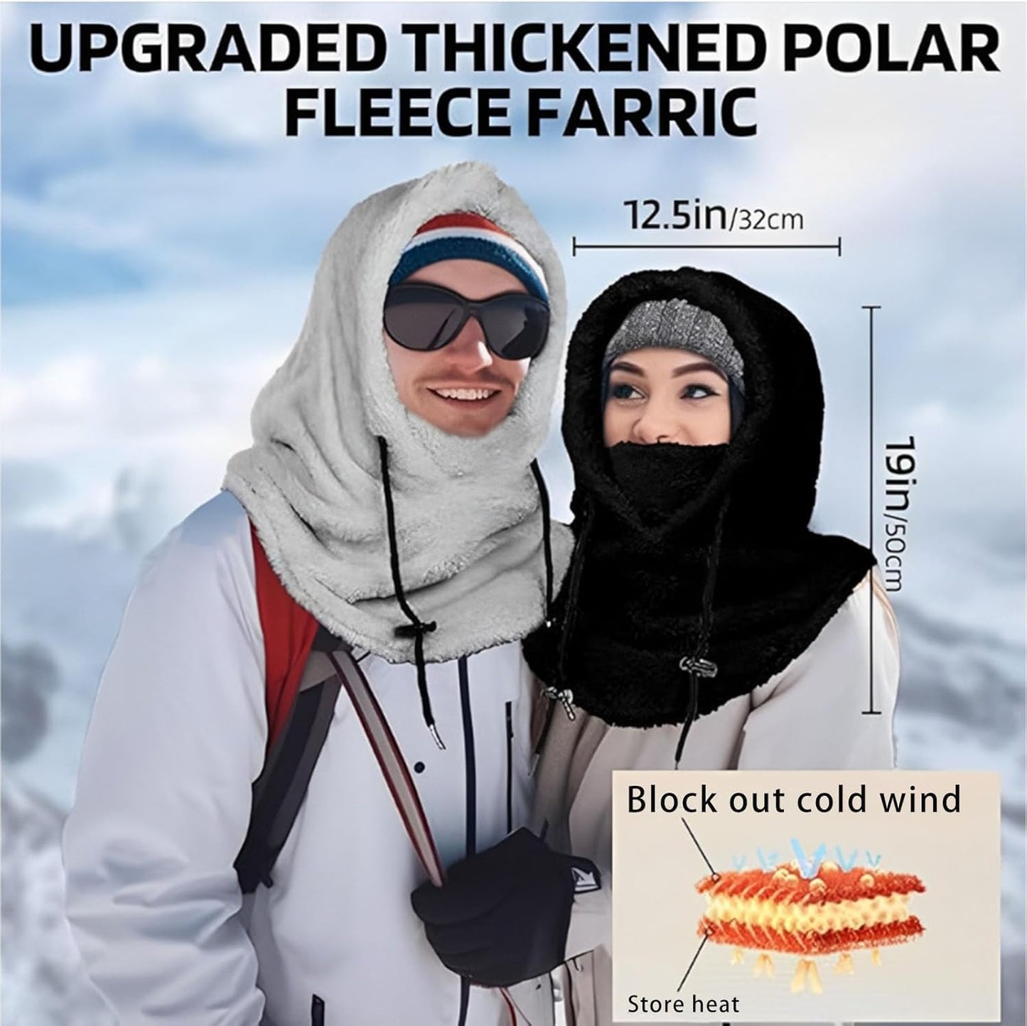 Sherpa Hood Ski Mask, Windproof Adjustable Winter Sherpa Hood, Warm Outdoor Sports Mask