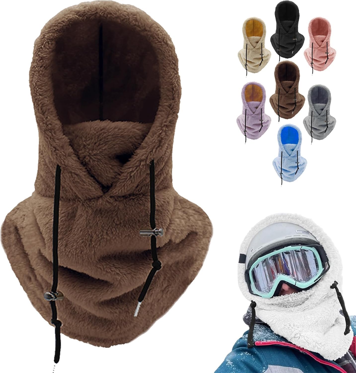 Sherpa Hood Ski Mask, Windproof Adjustable Winter Sherpa Hood, Warm Outdoor Sports Mask