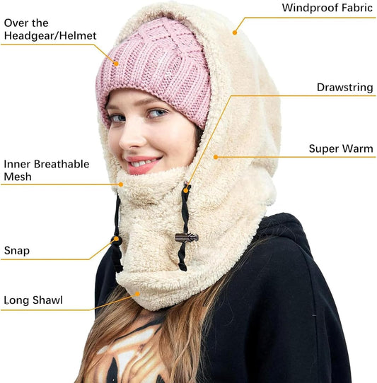 Sherpa Hood Ski Mask, Windproof Adjustable Winter Sherpa Hood, Warm Outdoor Sports Mask