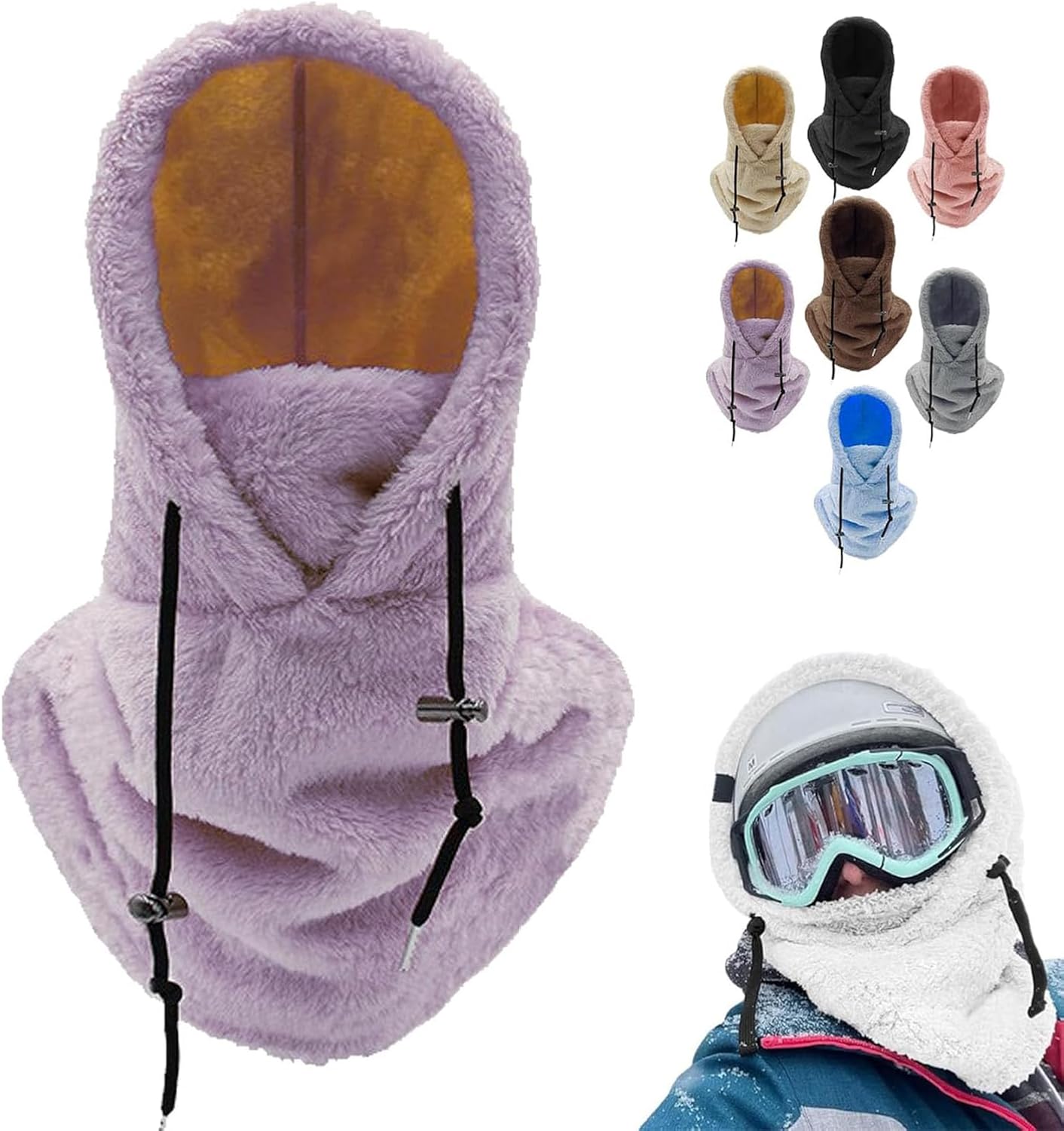 Sherpa Hood Ski Mask, Windproof Adjustable Winter Sherpa Hood, Warm Outdoor Sports Mask