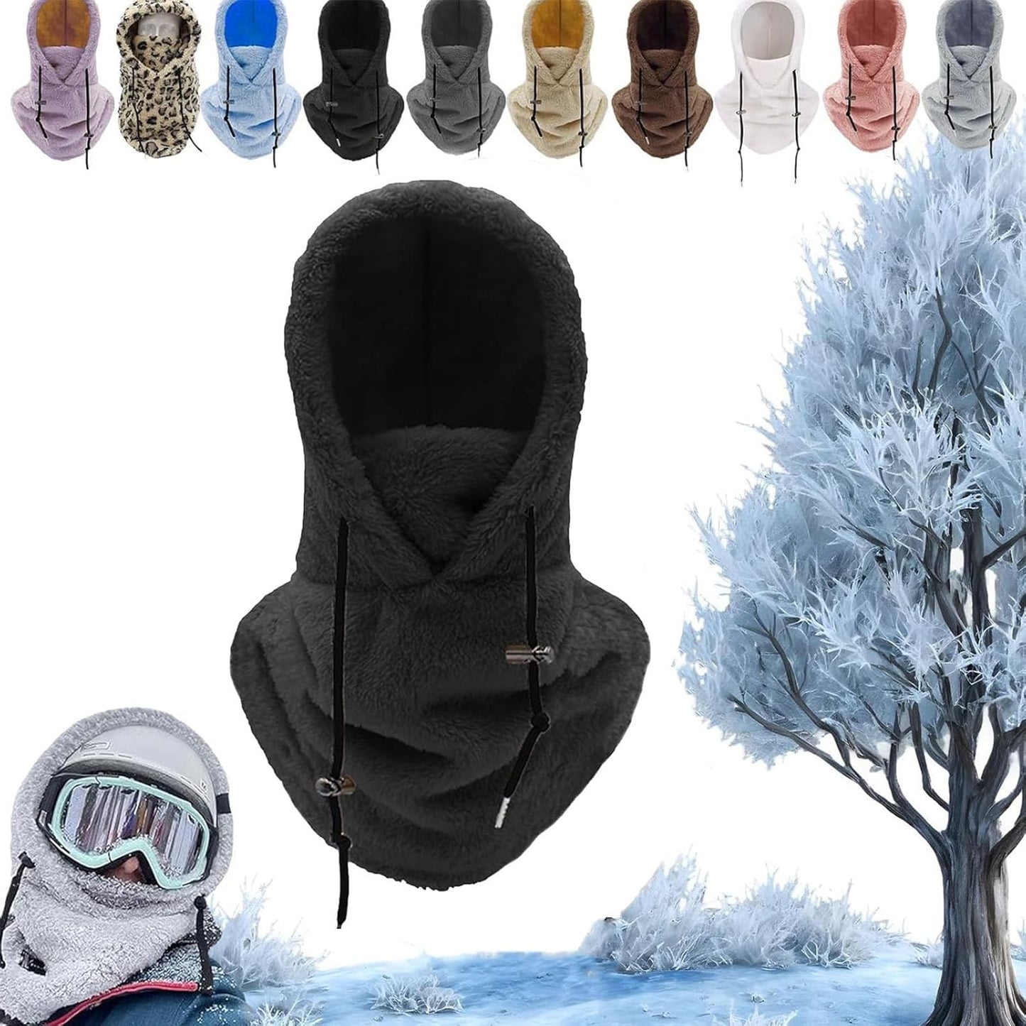Sherpa Hood Ski Mask, Windproof Adjustable Winter Sherpa Hood, Warm Outdoor Sports Mask