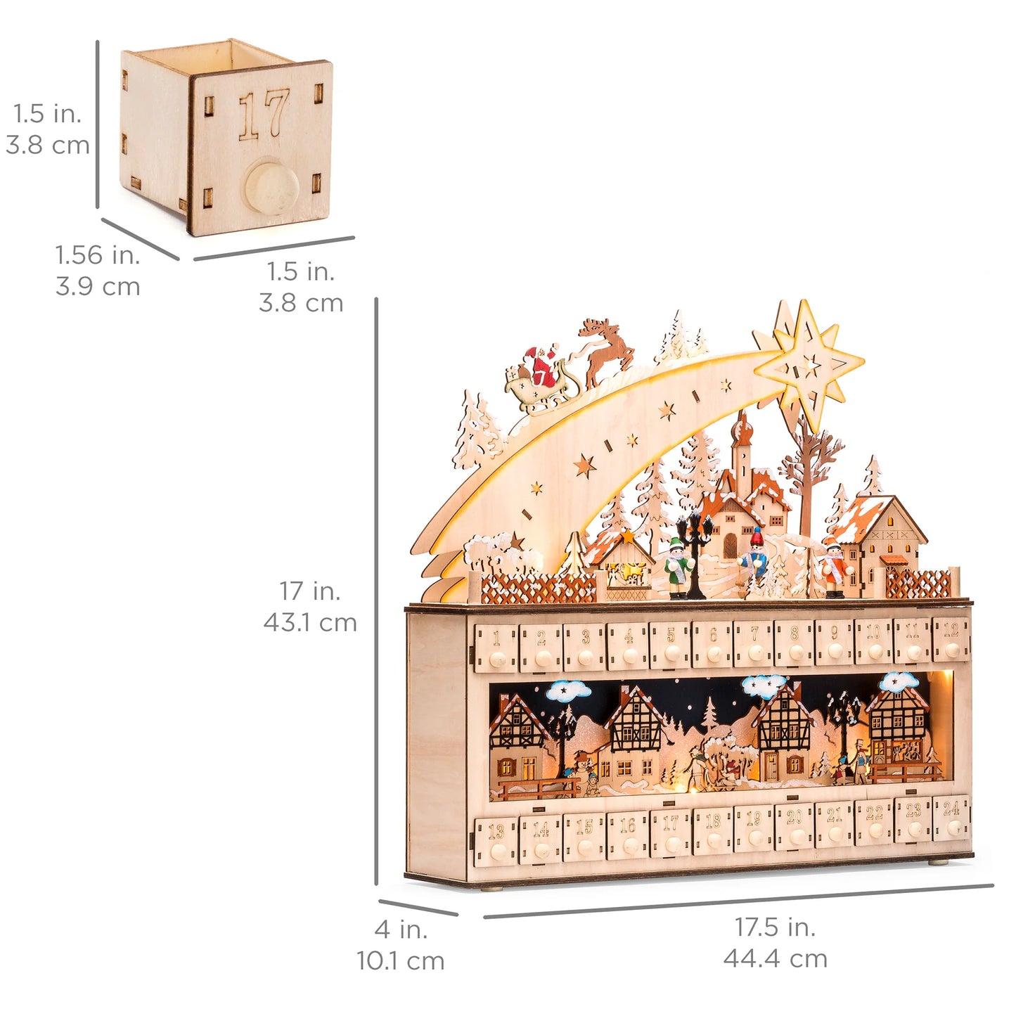 Wooden Christmas Shooting Star Advent Calendar – Holiday Decoration with LED Light Background