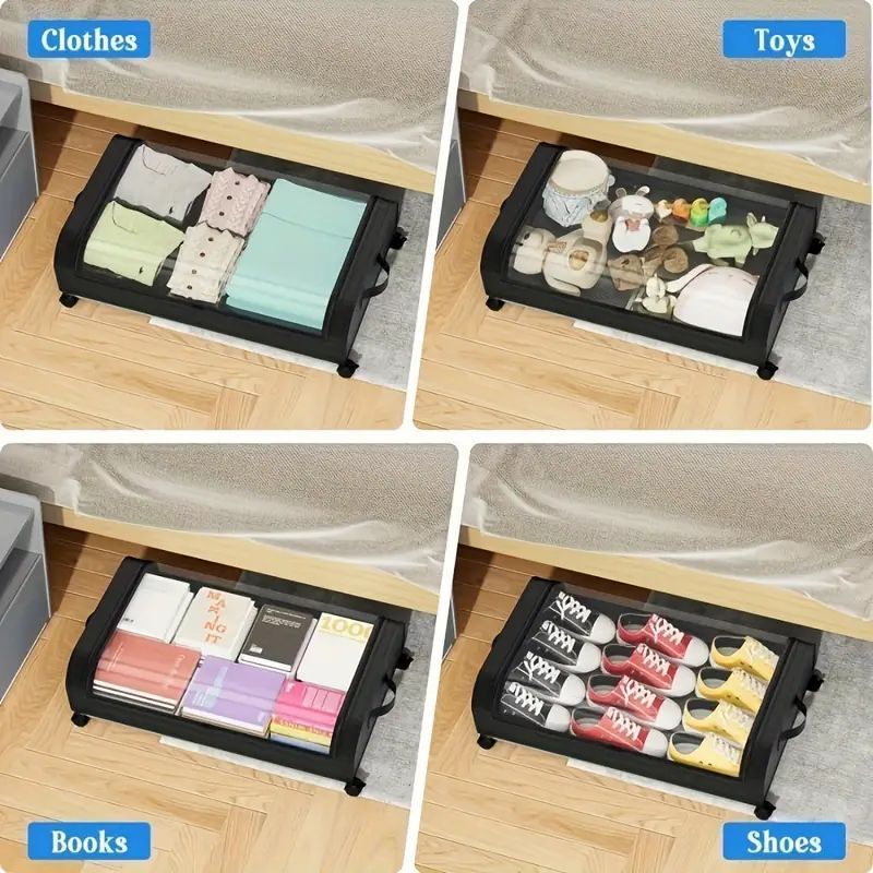 2-Pack Metal Under Bed Storage Organizer with Wheels and Lids – Rolling Underbed Bins for Clothes, Bedding, Shoes, Blankets, Books & Toys