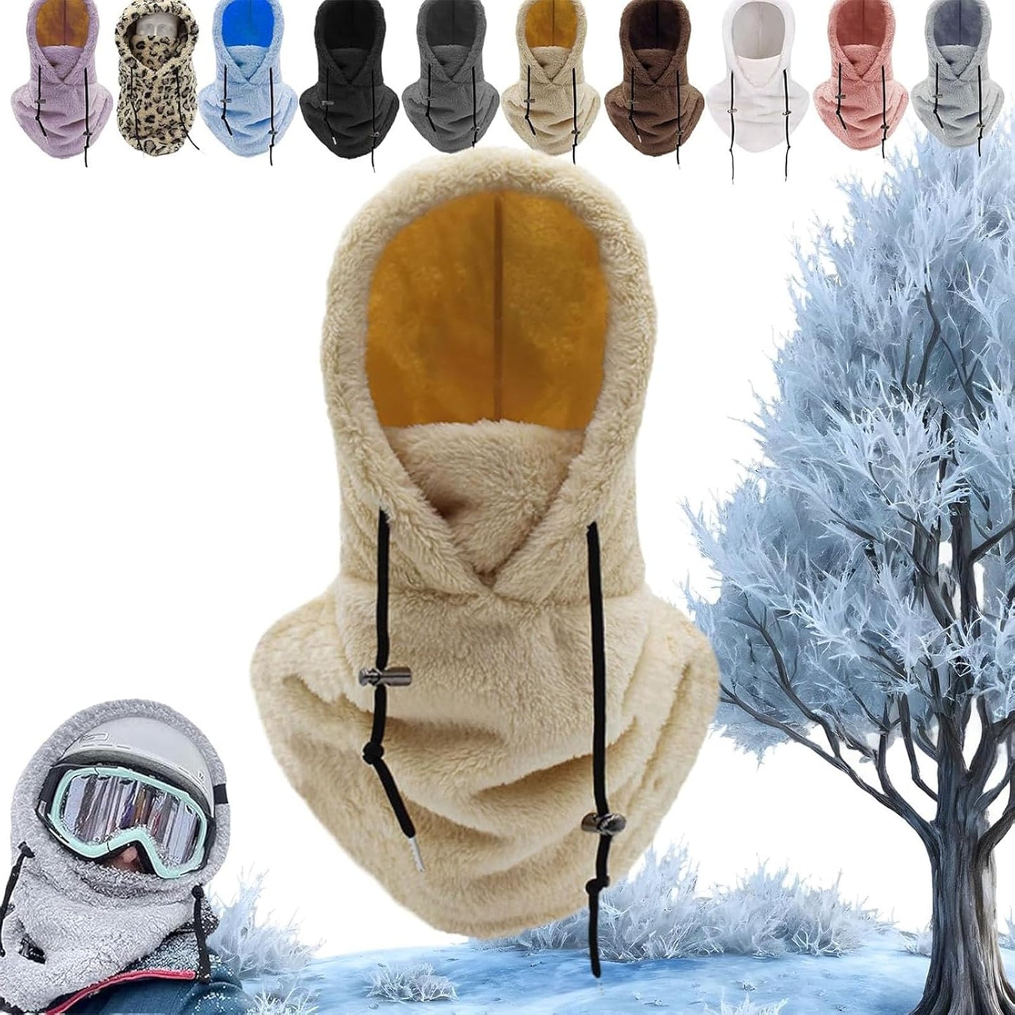 Sherpa Hood Ski Mask, Windproof Adjustable Winter Sherpa Hood, Warm Outdoor Sports Mask
