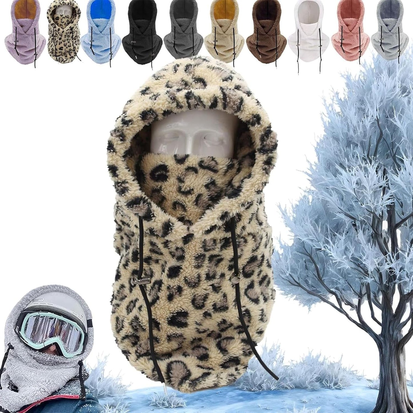 Sherpa Hood Ski Mask, Windproof Adjustable Winter Sherpa Hood, Warm Outdoor Sports Mask