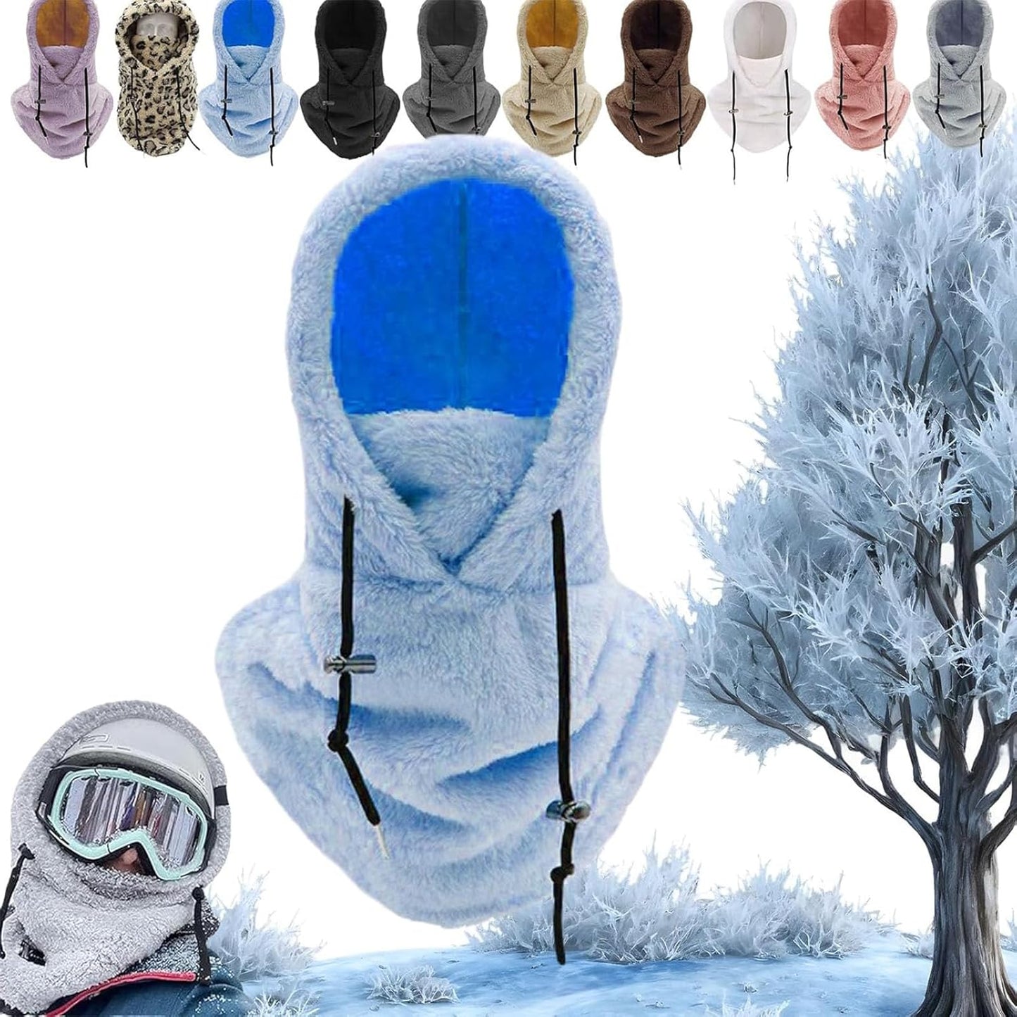 Sherpa Hood Ski Mask, Windproof Adjustable Winter Sherpa Hood, Warm Outdoor Sports Mask