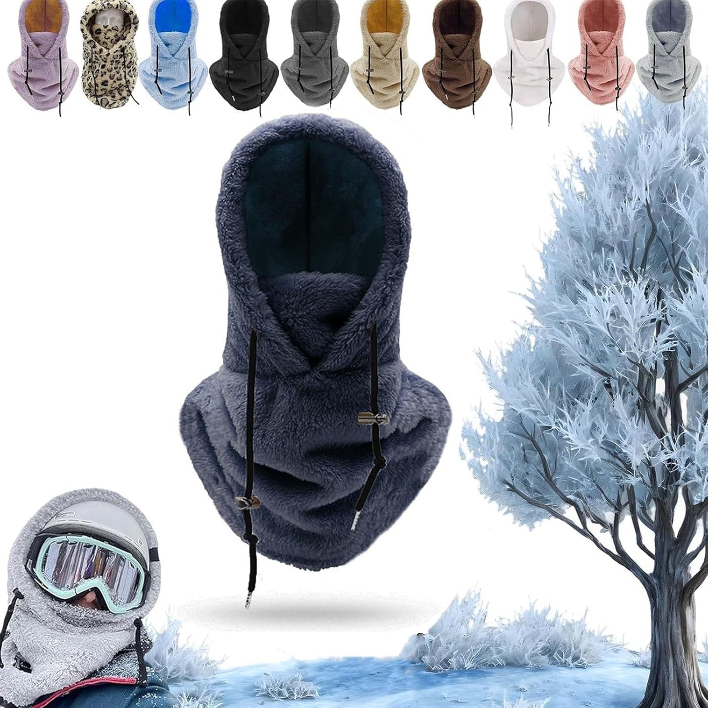 Sherpa Hood Ski Mask, Windproof Adjustable Winter Sherpa Hood, Warm Outdoor Sports Mask