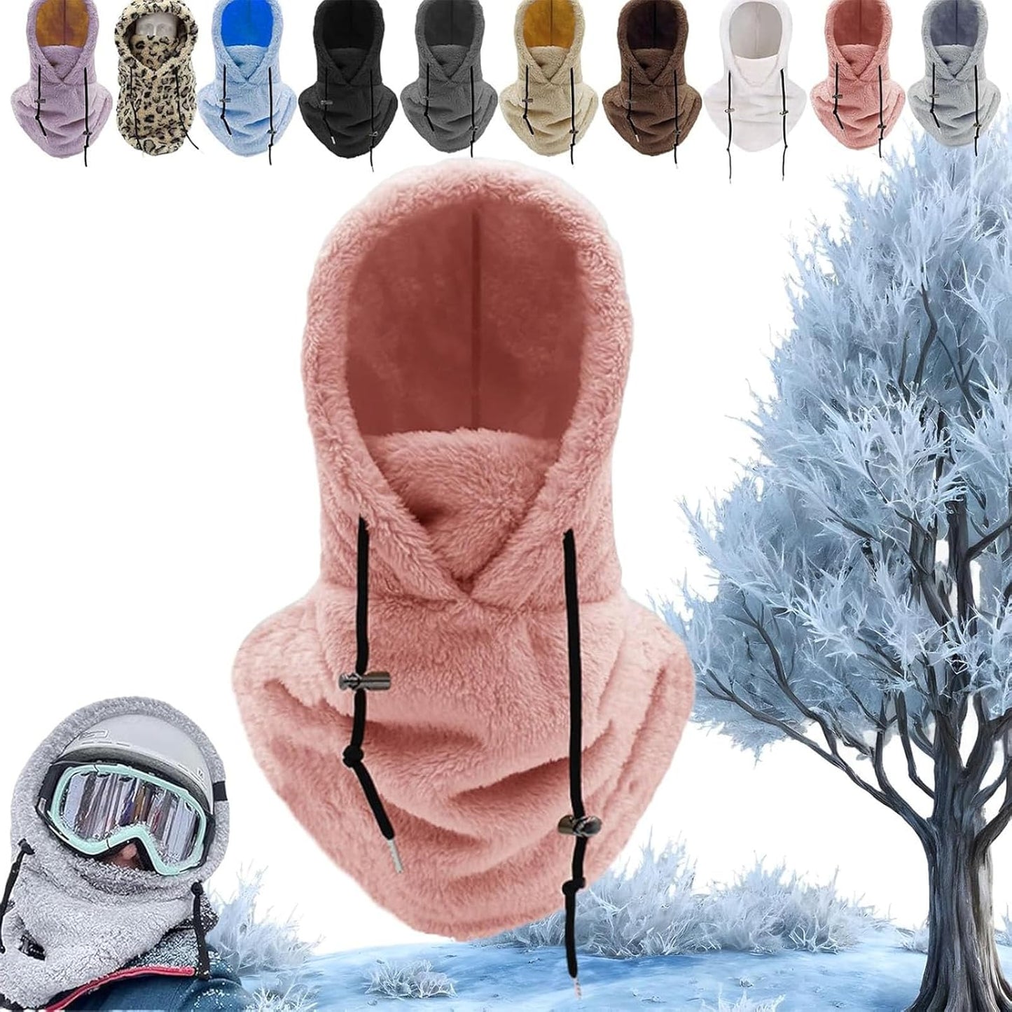 Sherpa Hood Ski Mask, Windproof Adjustable Winter Sherpa Hood, Warm Outdoor Sports Mask