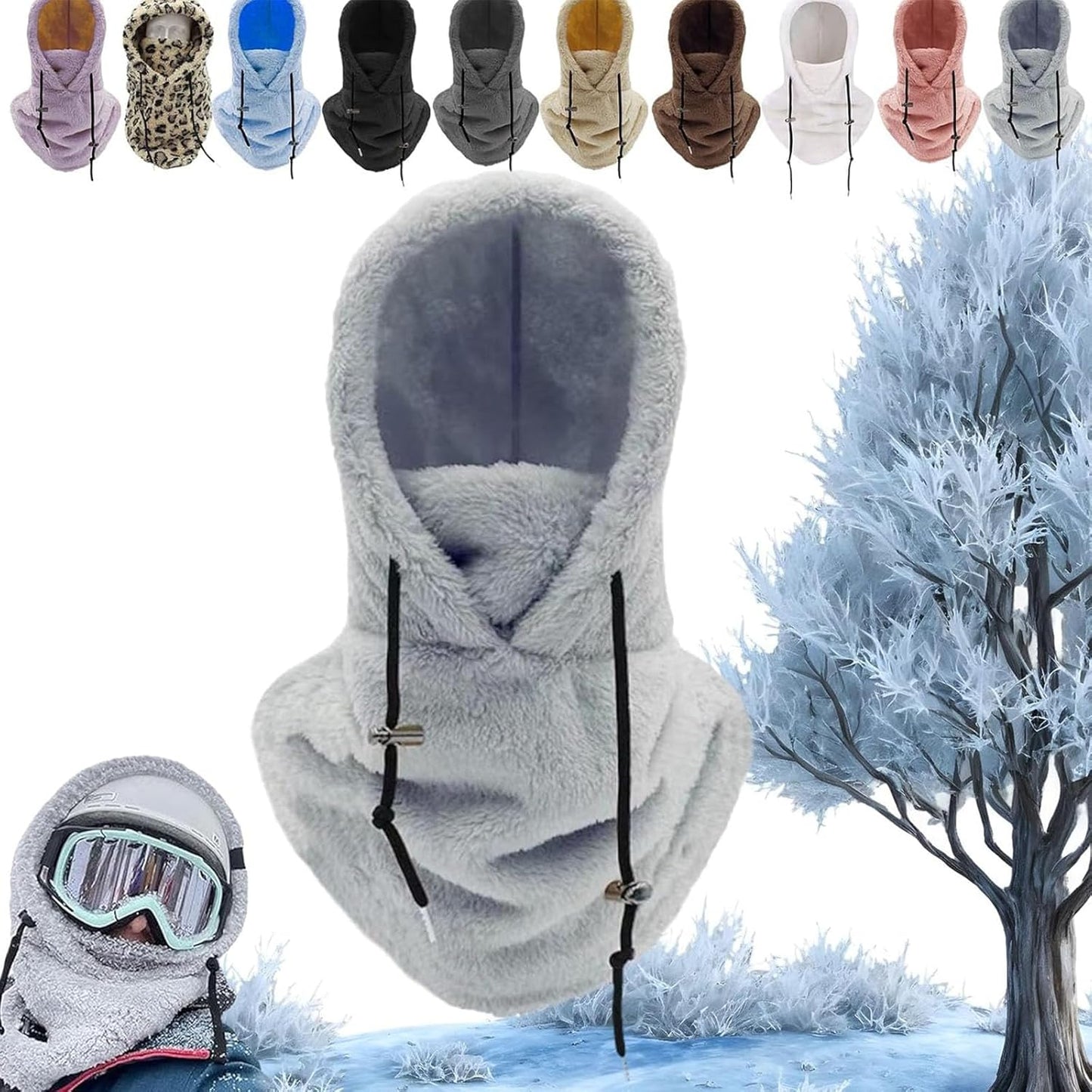 Sherpa Hood Ski Mask, Windproof Adjustable Winter Sherpa Hood, Warm Outdoor Sports Mask