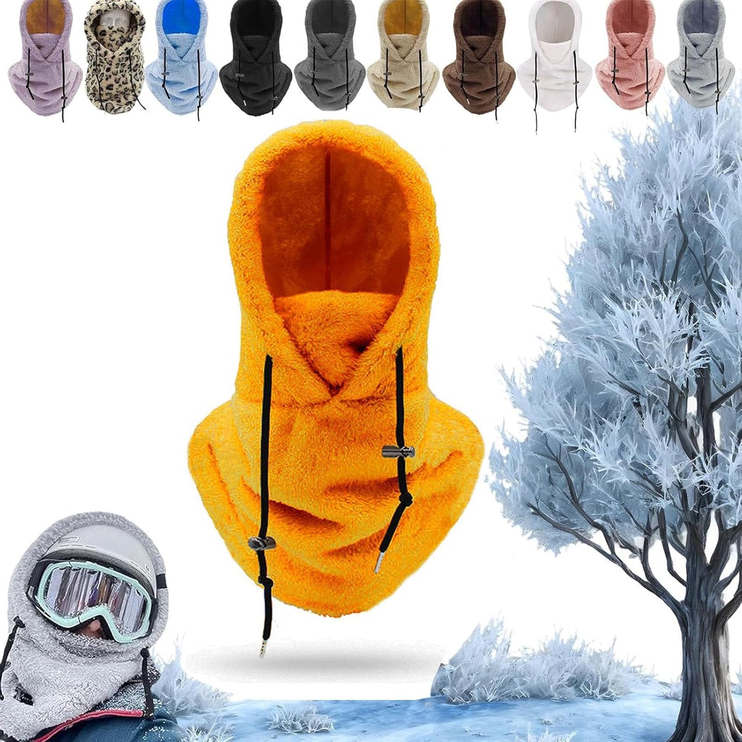 Sherpa Hood Ski Mask, Windproof Adjustable Winter Sherpa Hood, Warm Outdoor Sports Mask
