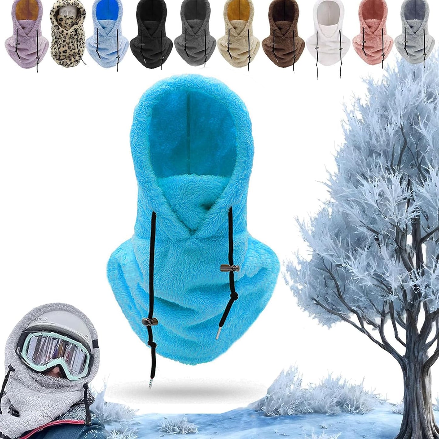 Sherpa Hood Ski Mask, Windproof Adjustable Winter Sherpa Hood, Warm Outdoor Sports Mask