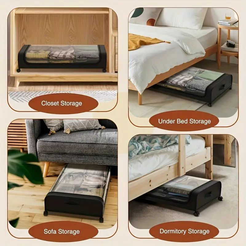 2-Pack Metal Under Bed Storage Organizer with Wheels and Lids – Rolling Underbed Bins for Clothes, Bedding, Shoes, Blankets, Books & Toys