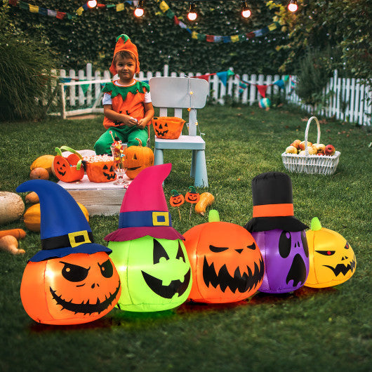 9FT Inflatable Halloween Pumpkin Patch with Family of Pumpkins and Witch Hats – Lighted Outdoor Yard Decoration