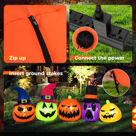 9FT Inflatable Halloween Pumpkin Patch with Family of Pumpkins and Witch Hats – Lighted Outdoor Yard Decoration