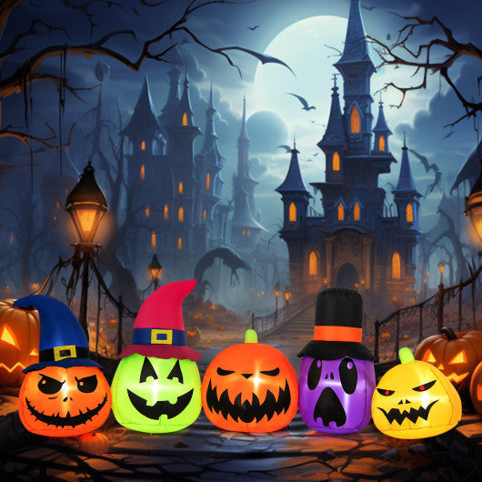 9FT Inflatable Halloween Pumpkin Patch with Family of Pumpkins and Witch Hats – Lighted Outdoor Yard Decoration