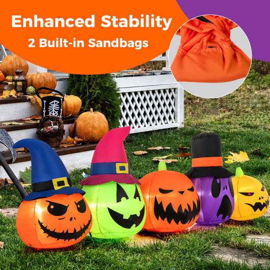 9FT Inflatable Halloween Pumpkin Patch with Family of Pumpkins and Witch Hats – Lighted Outdoor Yard Decoration