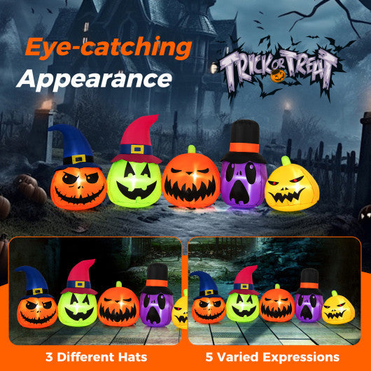 9FT Inflatable Halloween Pumpkin Patch with Family of Pumpkins and Witch Hats – Lighted Outdoor Yard Decoration