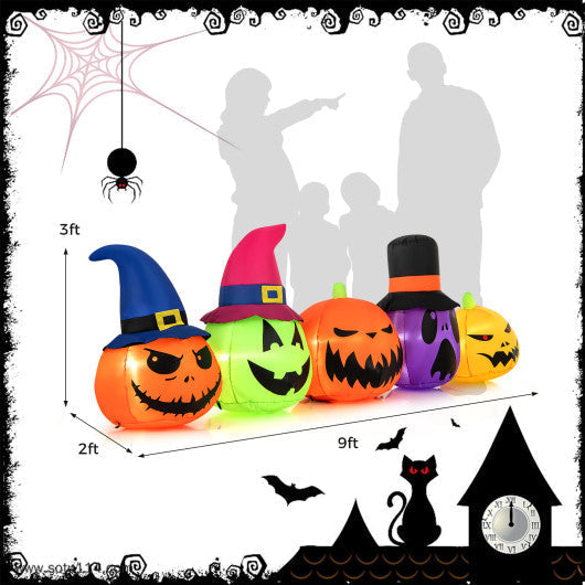 9FT Inflatable Halloween Pumpkin Patch with Family of Pumpkins and Witch Hats – Lighted Outdoor Yard Decoration