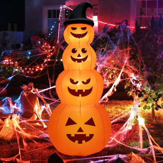 8FT Inflatable Pumpkin Stack with LED Lights – Spooky Outdoor Halloween Decoration