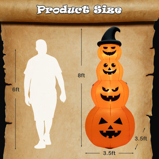 8FT Inflatable Pumpkin Stack with LED Lights – Spooky Outdoor Halloween Decoration