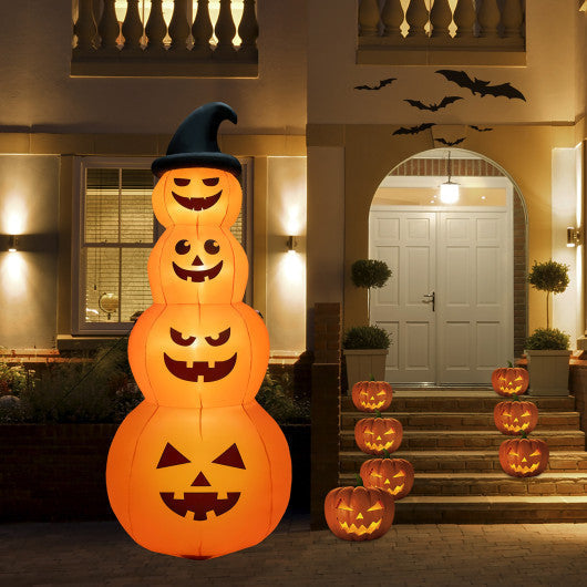 8FT Inflatable Pumpkin Stack with LED Lights – Spooky Outdoor Halloween Decoration