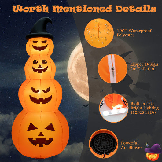 8FT Inflatable Pumpkin Stack with LED Lights – Spooky Outdoor Halloween Decoration