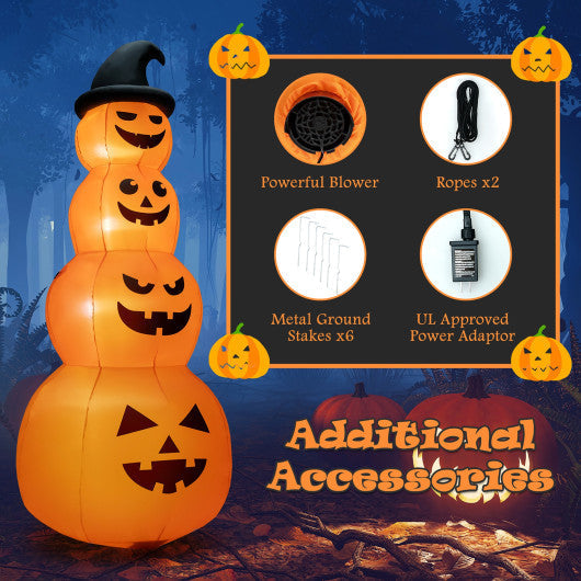 8FT Inflatable Pumpkin Stack with LED Lights – Spooky Outdoor Halloween Decoration