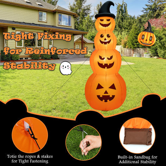 8FT Inflatable Pumpkin Stack with LED Lights – Spooky Outdoor Halloween Decoration