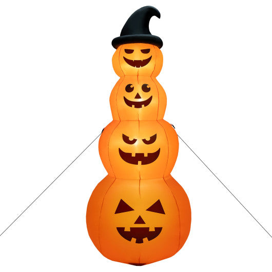 8FT Inflatable Pumpkin Stack with LED Lights – Spooky Outdoor Halloween Decoration