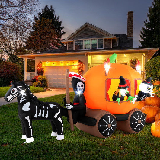 10.2FT Halloween Inflatable Carriage with Pumpkin and Two Ghosts – Lighted Outdoor Yard Decoration