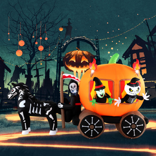 10.2FT Halloween Inflatable Carriage with Pumpkin and Two Ghosts – Lighted Outdoor Yard Decoration
