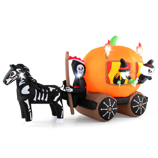 10.2FT Halloween Inflatable Carriage with Pumpkin and Two Ghosts – Lighted Outdoor Yard Decoration